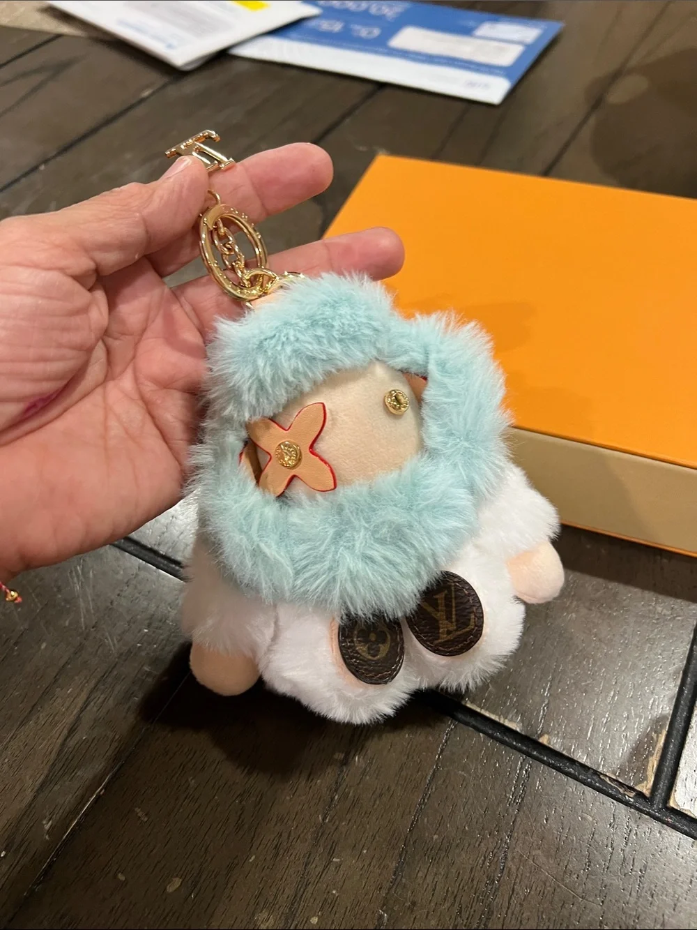 Light Blue and White Furry Monogram Charm
